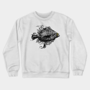 Fluke gyotaku, , stickers, decal fishing art Crewneck Sweatshirt